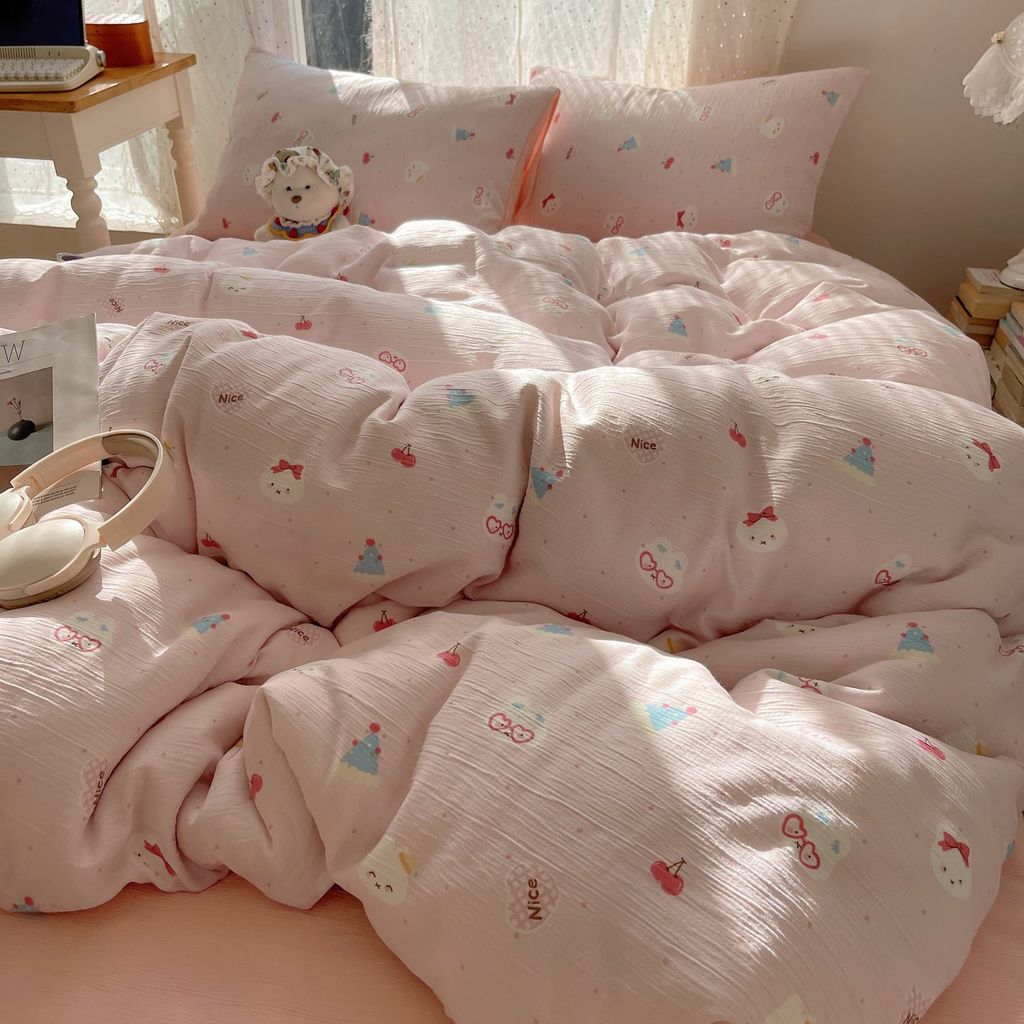 4Pcs Cotton Muslin Triple Layer | Set Cotton Linen 3 Lớp Bed Set | ID 4PCSGACCT02