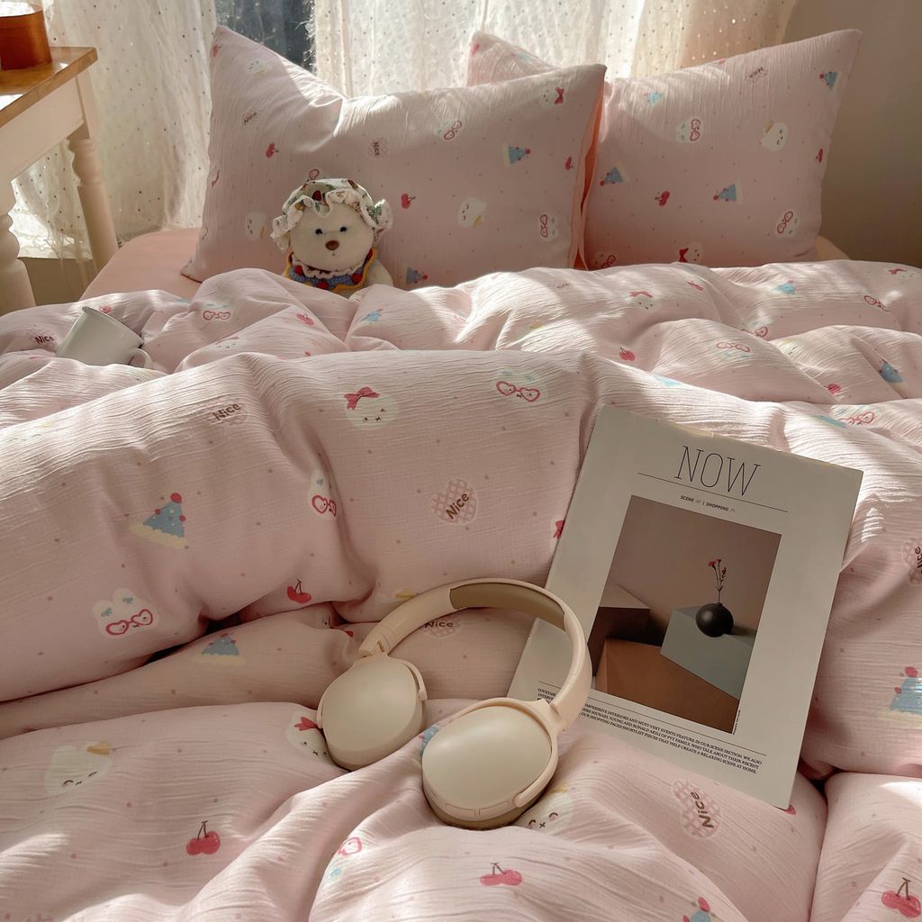 4Pcs Cotton Muslin Triple Layer | Set Cotton Linen 3 Lớp Bed Set | ID 4PCSGACCT02
