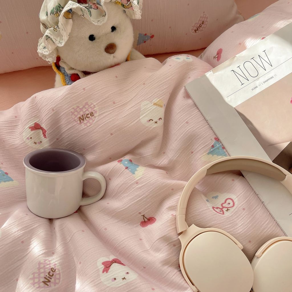 4Pcs Cotton Muslin Triple Layer | Set Cotton Linen 3 Lớp Bed Set | ID 4PCSGACCT02