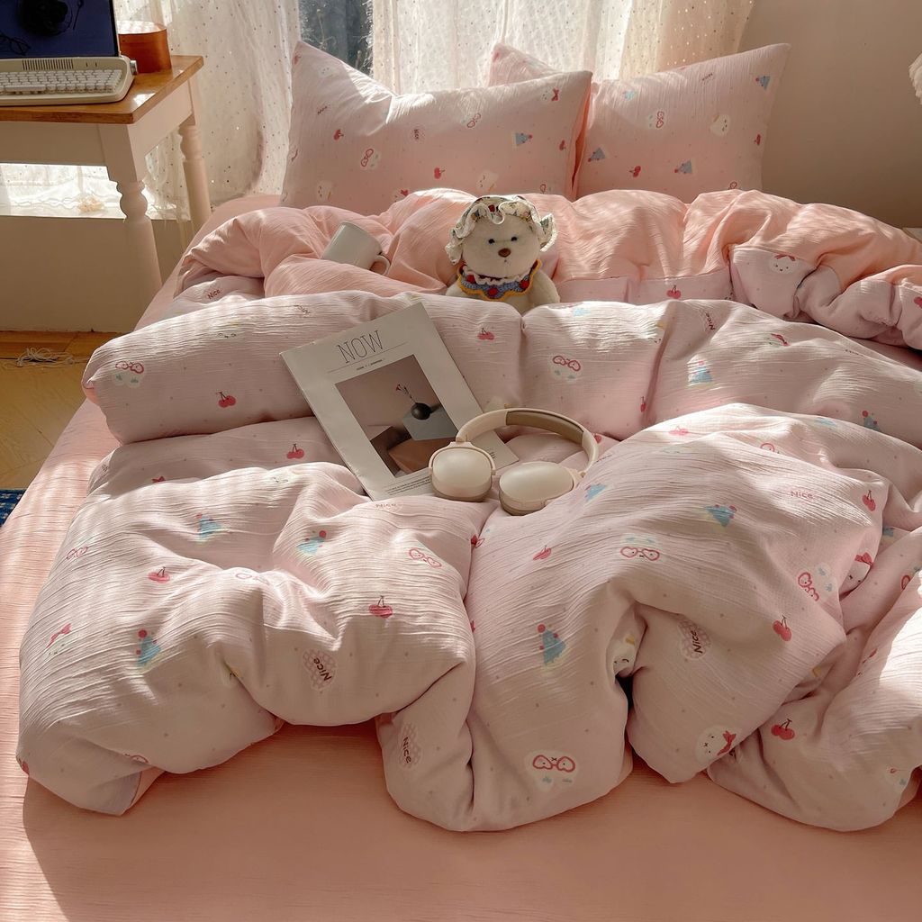 4Pcs Cotton Muslin Triple Layer | Set Cotton Linen 3 Lớp Bed Set | ID 4PCSGACCT02