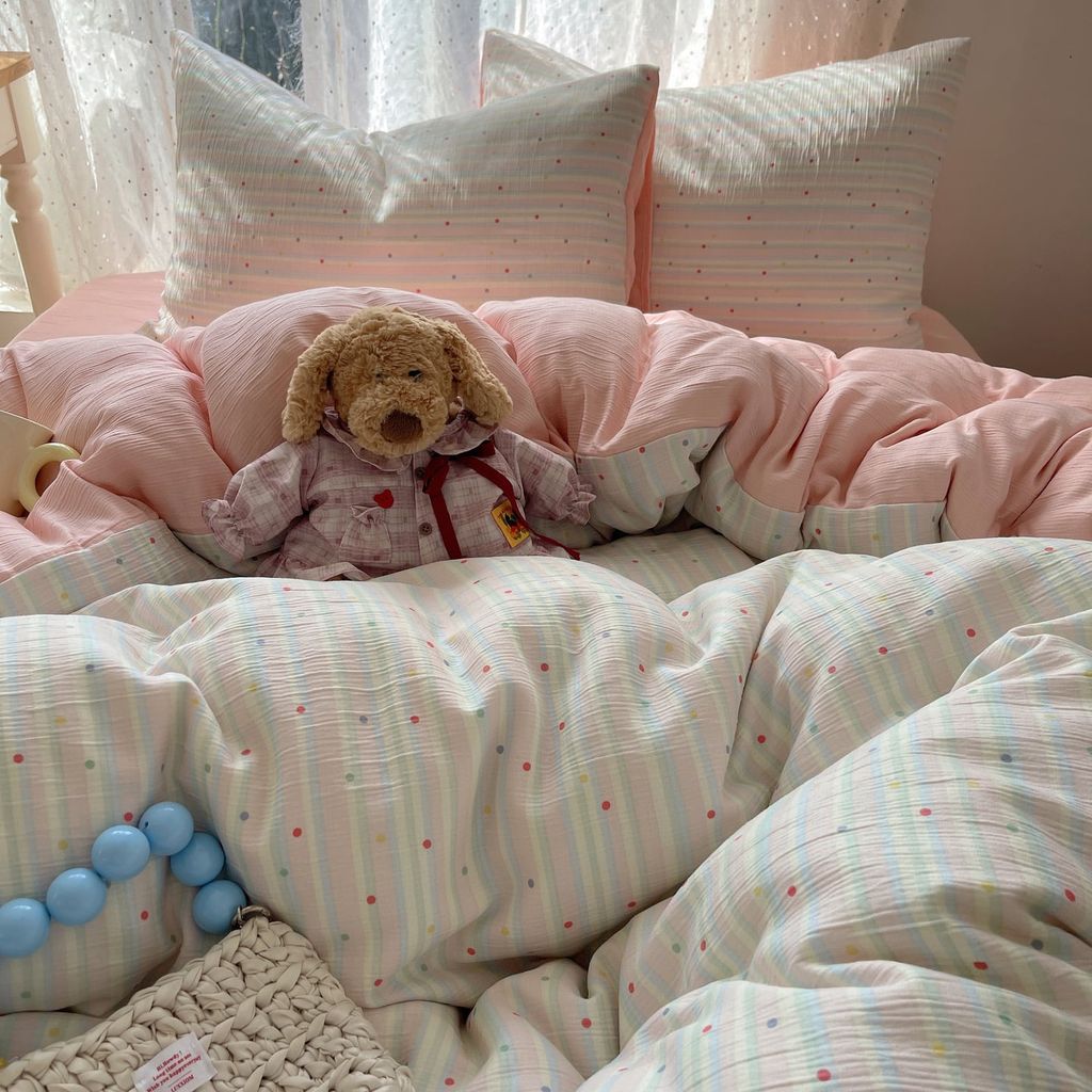 4Pcs Cotton Muslin Triple Layer | Set Cotton Linen 3 Lớp Bed Set | ID 4PCSGACCT18