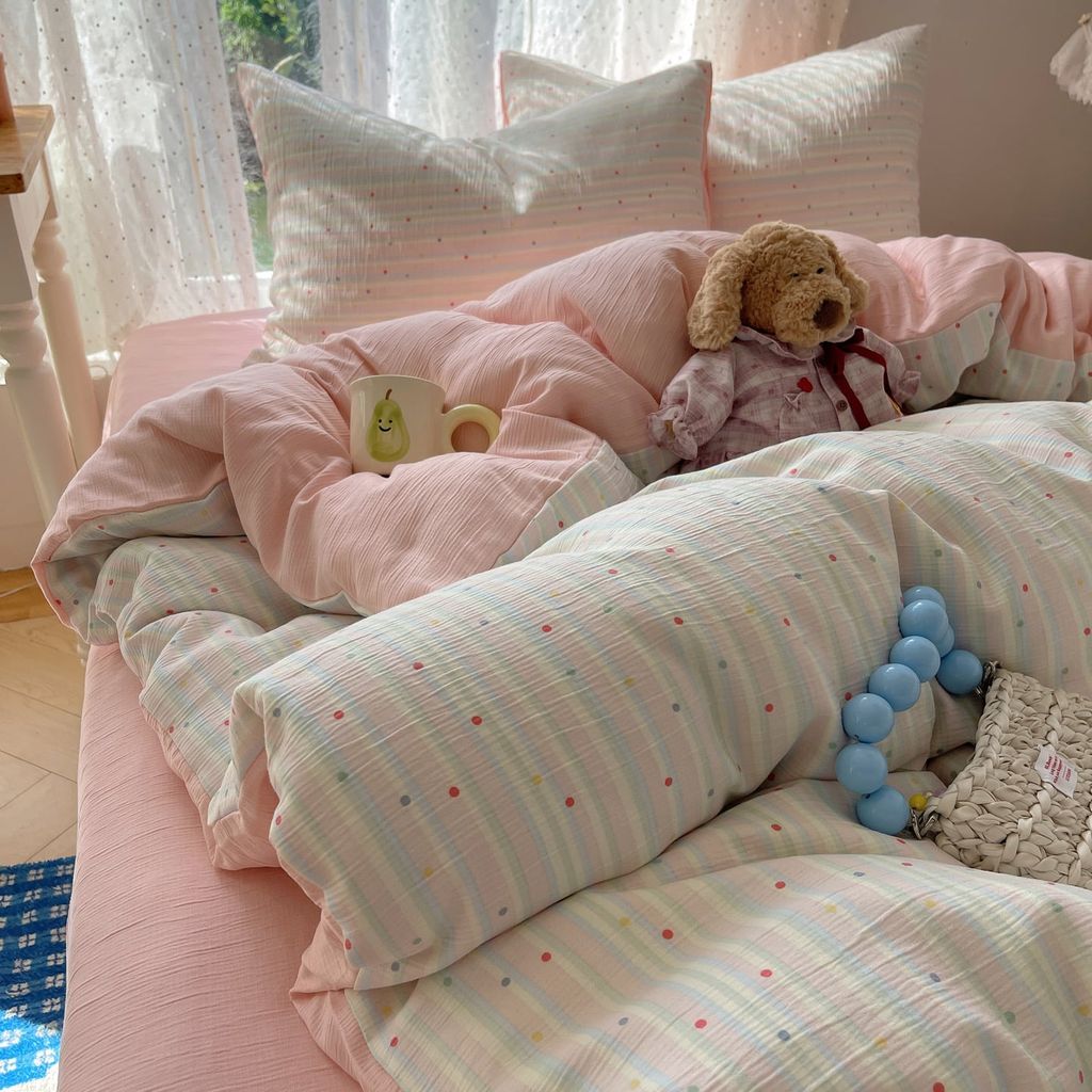 4Pcs Cotton Muslin Triple Layer | Set Cotton Linen 3 Lớp Bed Set | ID 4PCSGACCT18