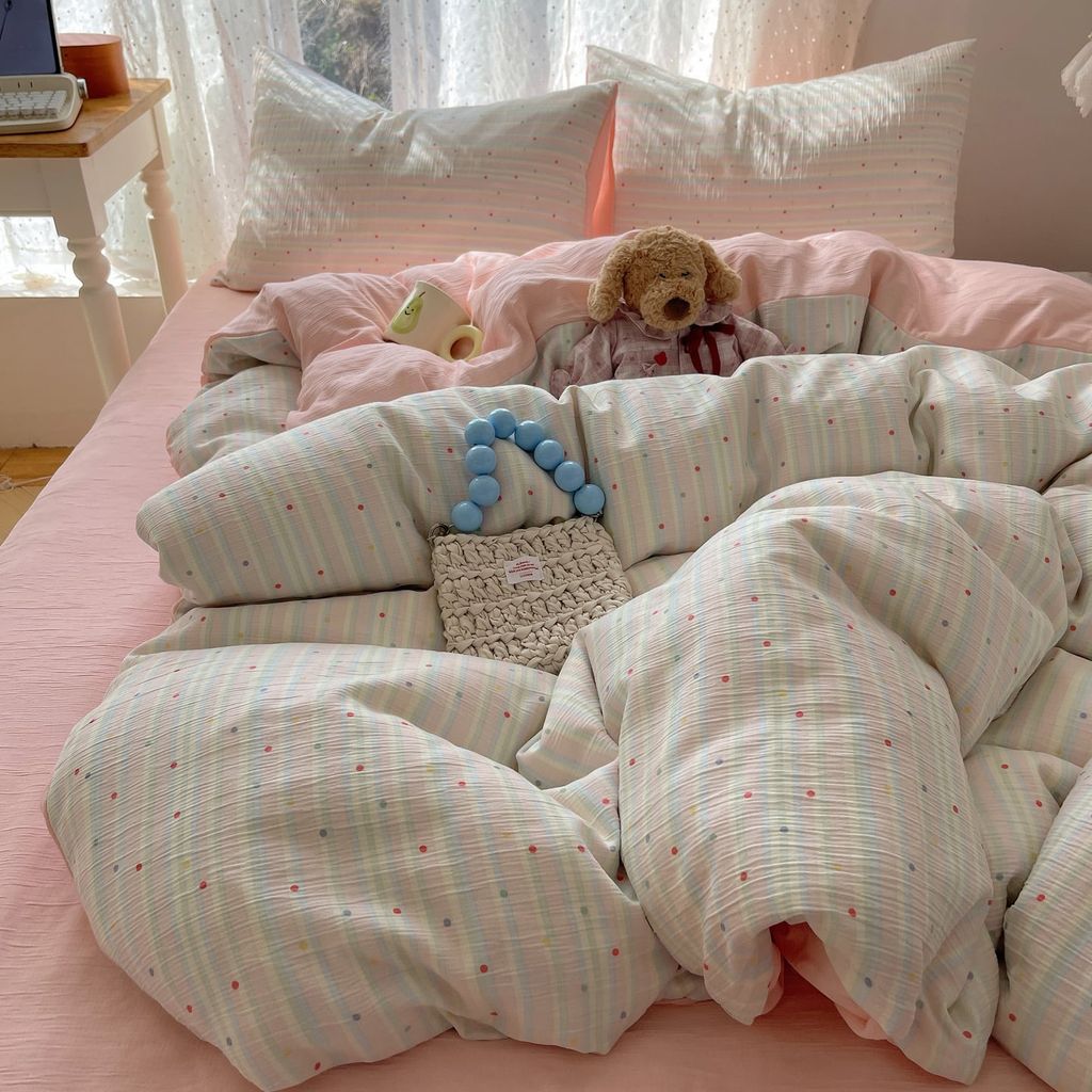 4Pcs Cotton Muslin Triple Layer | Set Cotton Linen 3 Lớp Bed Set | ID 4PCSGACCT18