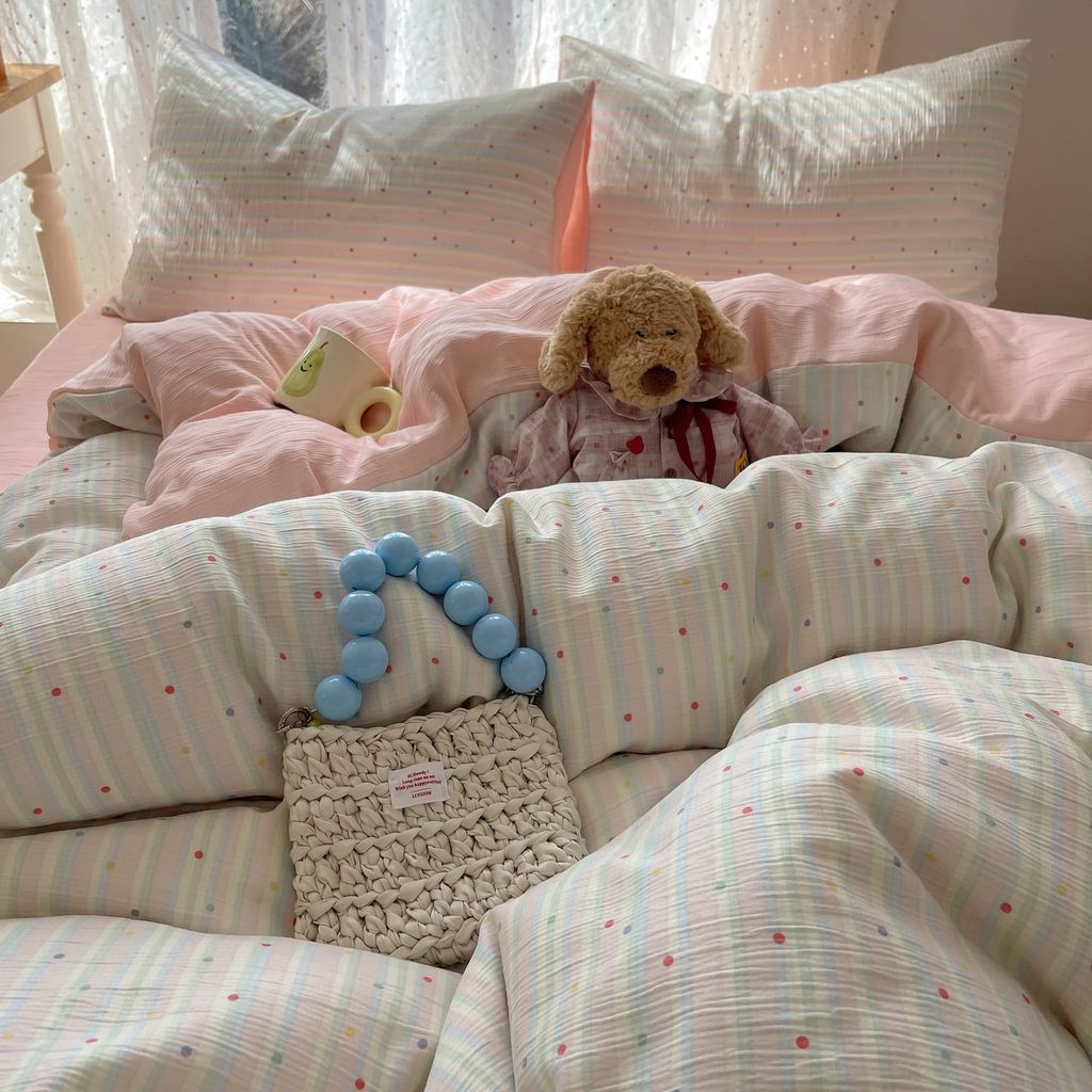 4Pcs Cotton Muslin Triple Layer | Set Cotton Linen 3 Lớp Bed Set | ID 4PCSGACCT18