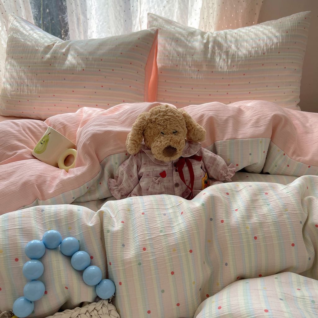 4Pcs Cotton Muslin Triple Layer | Set Cotton Linen 3 Lớp Bed Set | ID 4PCSGACCT18