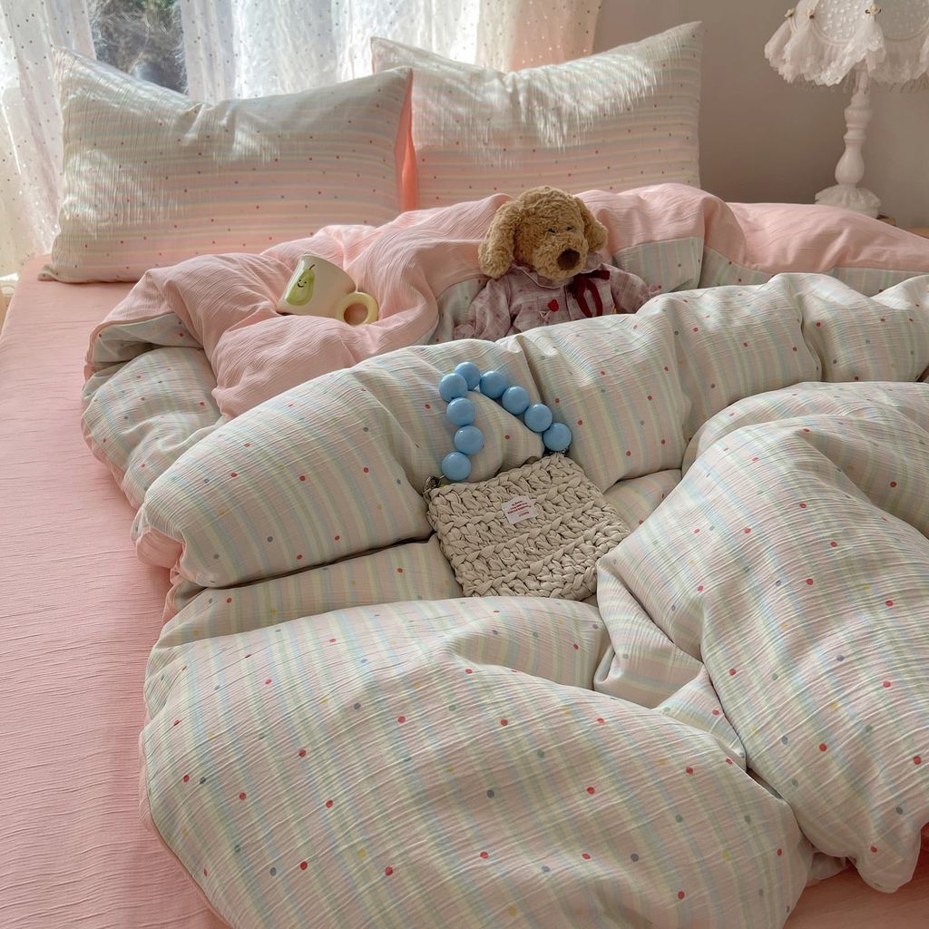 4Pcs Cotton Muslin Triple Layer | Set Cotton Linen 3 Lớp Bed Set | ID 4PCSGACCT18