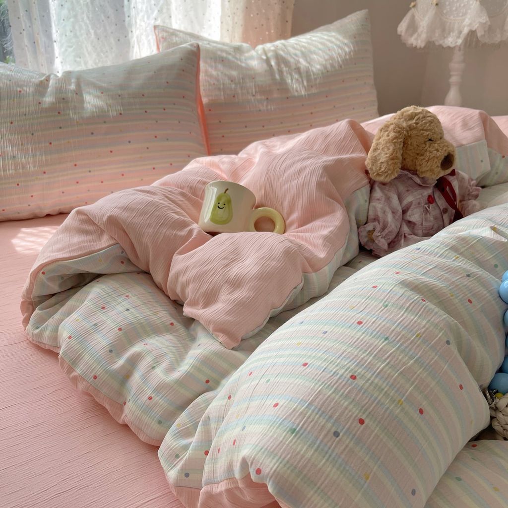 4Pcs Cotton Muslin Triple Layer | Set Cotton Linen 3 Lớp Bed Set | ID 4PCSGACCT18