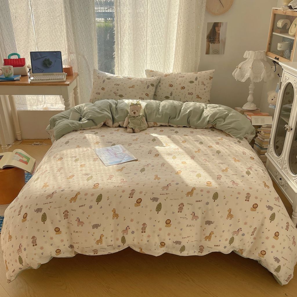 4Pcs Cotton Muslin Triple Layer | Set Cotton Linen 3 Lớp Bed Set | ID 4PCSGACCT17