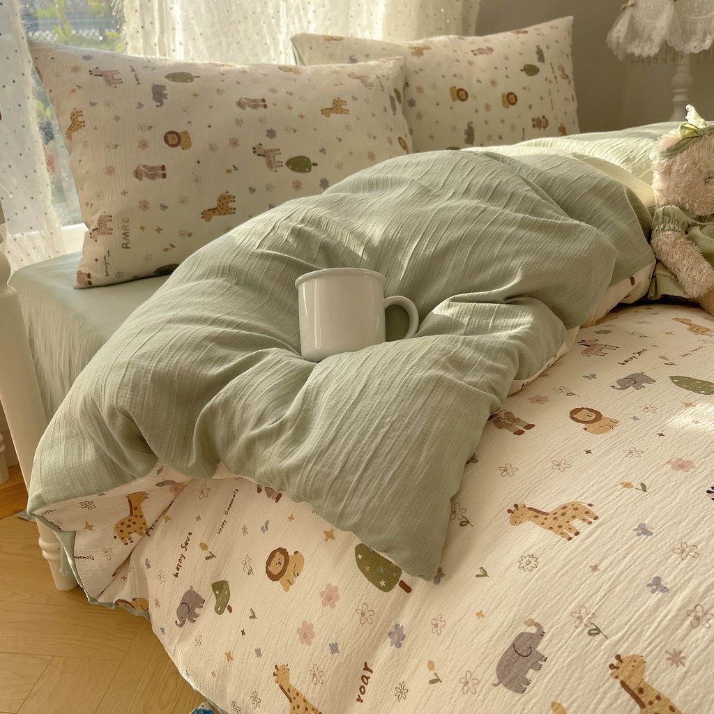 4Pcs Cotton Muslin Triple Layer | Set Cotton Linen 3 Lớp Bed Set | ID 4PCSGACCT17