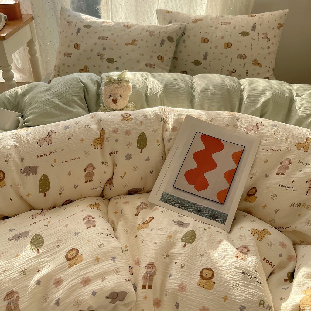 4Pcs Cotton Muslin Triple Layer | Set Cotton Linen 3 Lớp Bed Set | ID 4PCSGACCT17