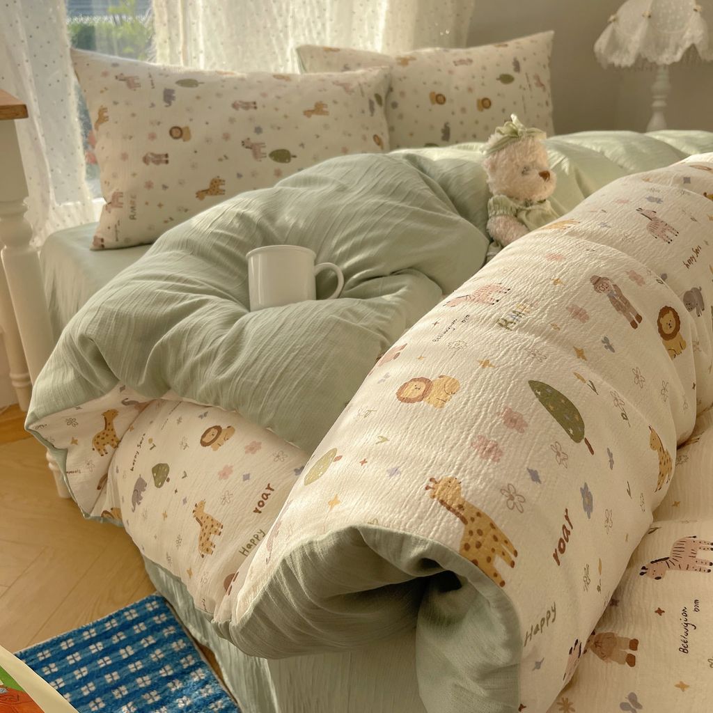 4Pcs Cotton Muslin Triple Layer | Set Cotton Linen 3 Lớp Bed Set | ID 4PCSGACCT17