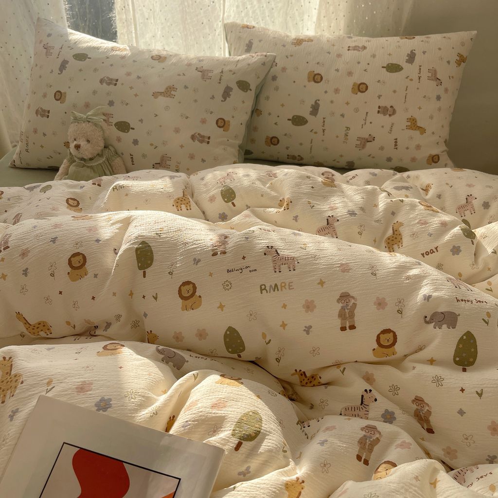 4Pcs Cotton Muslin Triple Layer | Set Cotton Linen 3 Lớp Bed Set | ID 4PCSGACCT17