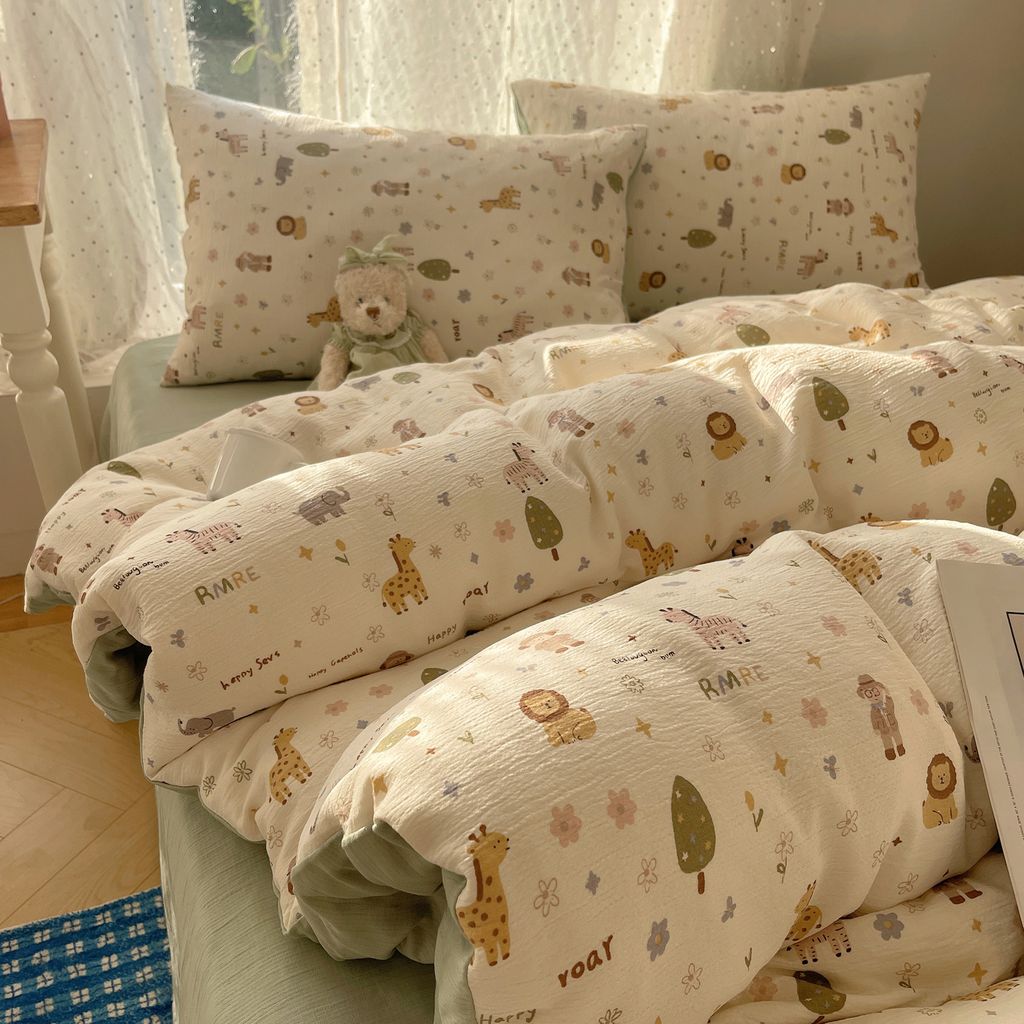 4Pcs Cotton Muslin Triple Layer | Set Cotton Linen 3 Lớp Bed Set | ID 4PCSGACCT17