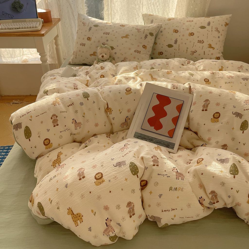 4Pcs Cotton Muslin Triple Layer | Set Cotton Linen 3 Lớp Bed Set | ID 4PCSGACCT17