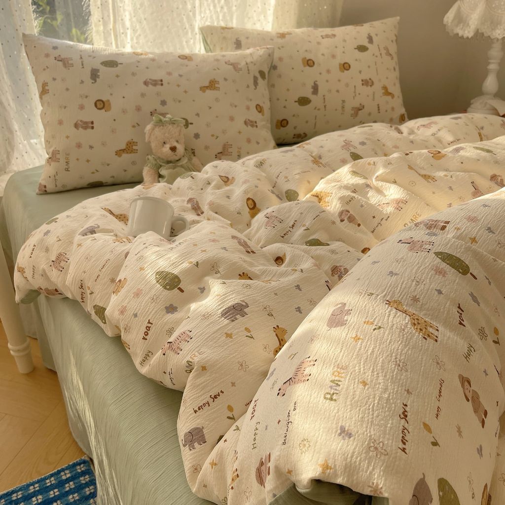 4Pcs Cotton Muslin Triple Layer | Set Cotton Linen 3 Lớp Bed Set | ID 4PCSGACCT17