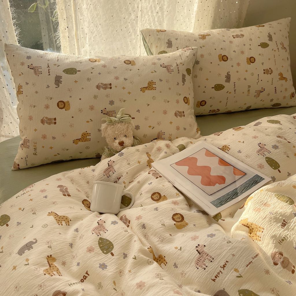 4Pcs Cotton Muslin Triple Layer | Set Cotton Linen 3 Lớp Bed Set | ID 4PCSGACCT17