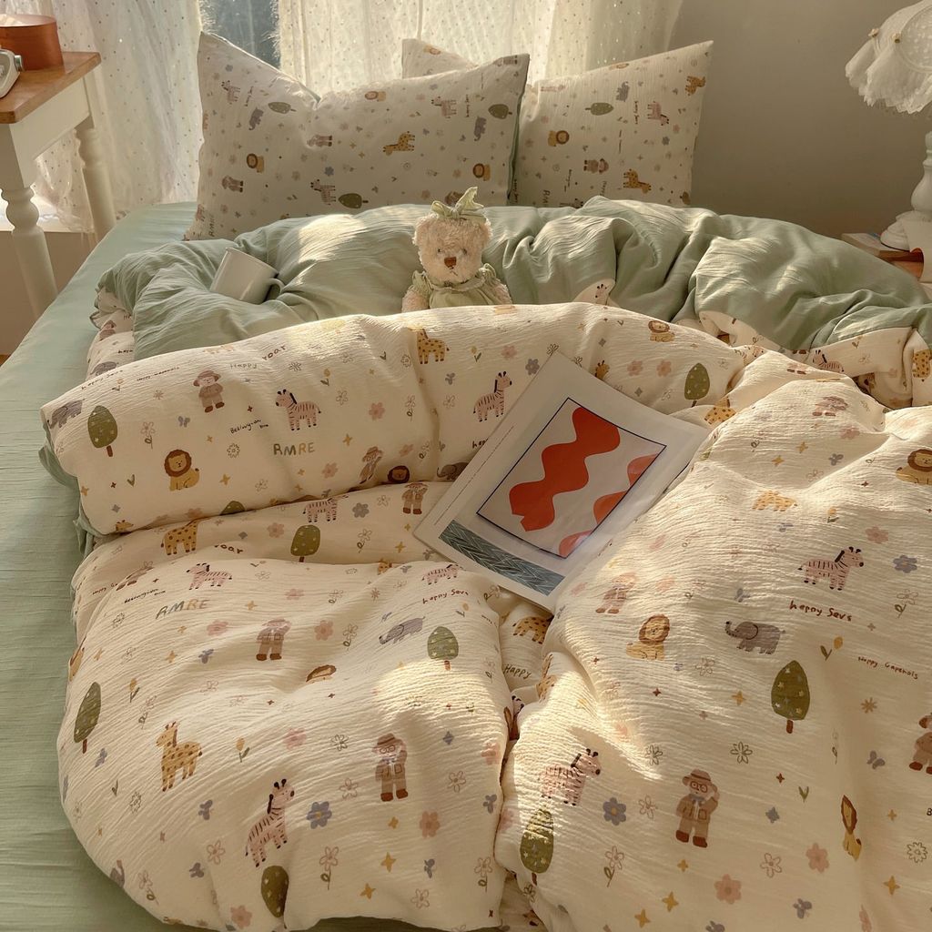 4Pcs Cotton Muslin Triple Layer | Set Cotton Linen 3 Lớp Bed Set | ID 4PCSGACCT17