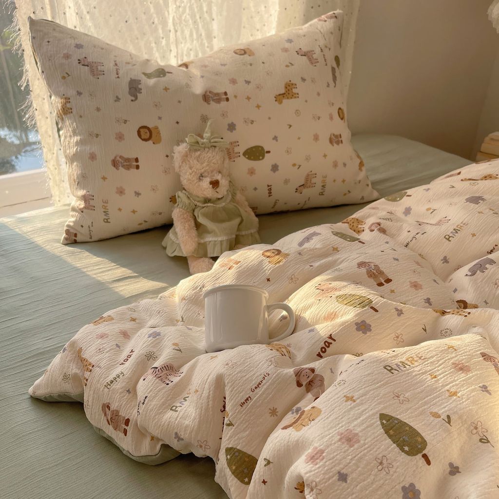 4Pcs Cotton Muslin Triple Layer | Set Cotton Linen 3 Lớp Bed Set | ID 4PCSGACCT17