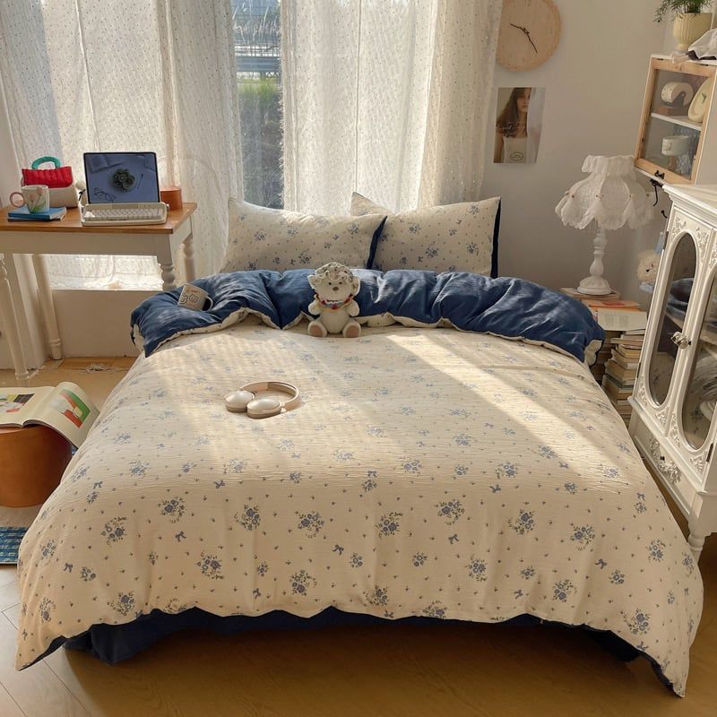4Pcs Cotton Muslin Triple Layer | Set Cotton Linen 3 Lớp Bed Set | ID 4PCSGACCT16