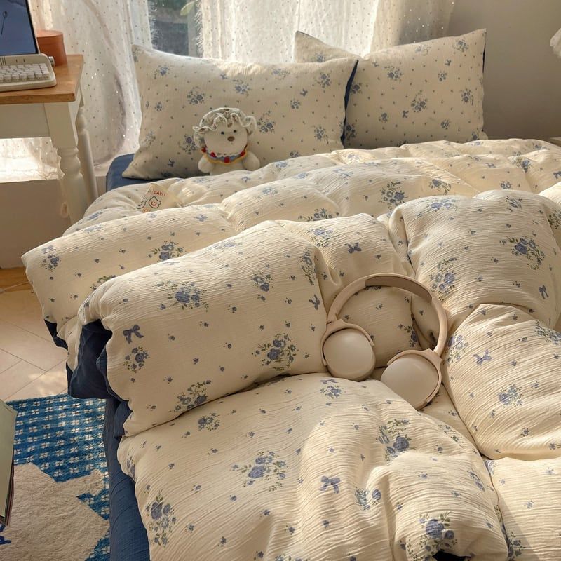 4Pcs Cotton Muslin Triple Layer | Set Cotton Linen 3 Lớp Bed Set | ID 4PCSGACCT16