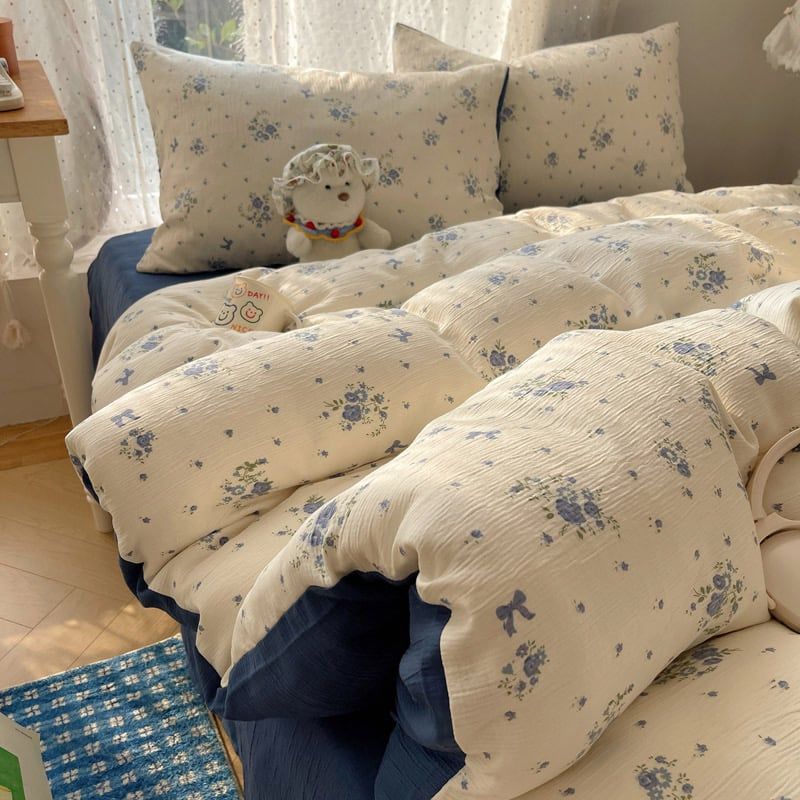 4Pcs Cotton Muslin Triple Layer | Set Cotton Linen 3 Lớp Bed Set | ID 4PCSGACCT16