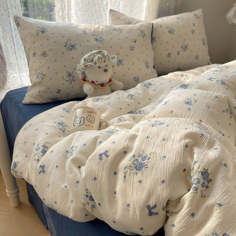 4Pcs Cotton Muslin Triple Layer | Set Cotton Linen 3 Lớp Bed Set | ID 4PCSGACCT16