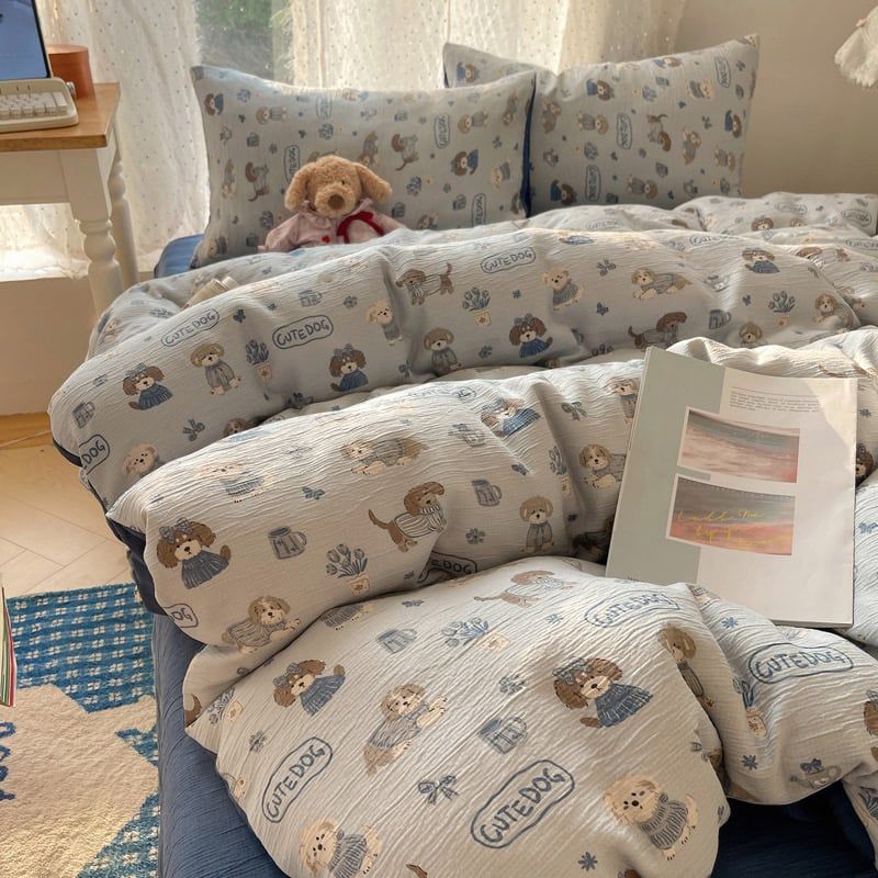 4Pcs Cotton Muslin Triple Layer | Set Cotton Linen 3 Lớp Bed Set | ID 4PCSGACCT15