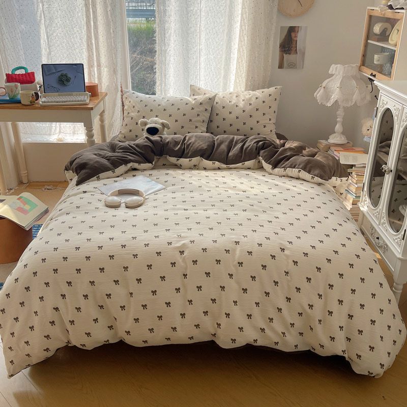 4Pcs Cotton Muslin Triple Layer | Set Cotton Linen 3 Lớp Bed Set | ID 4PCSGACCT04