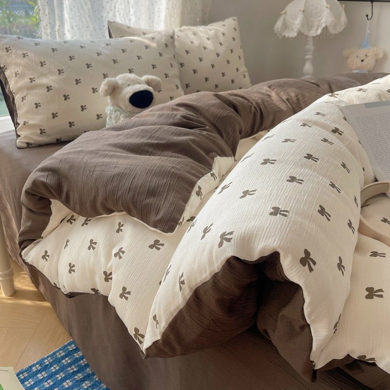 4Pcs Cotton Muslin Triple Layer | Set Cotton Linen 3 Lớp Bed Set | ID 4PCSGACCT04