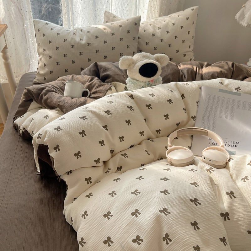 4Pcs Cotton Muslin Triple Layer | Set Cotton Linen 3 Lớp Bed Set | ID 4PCSGACCT04