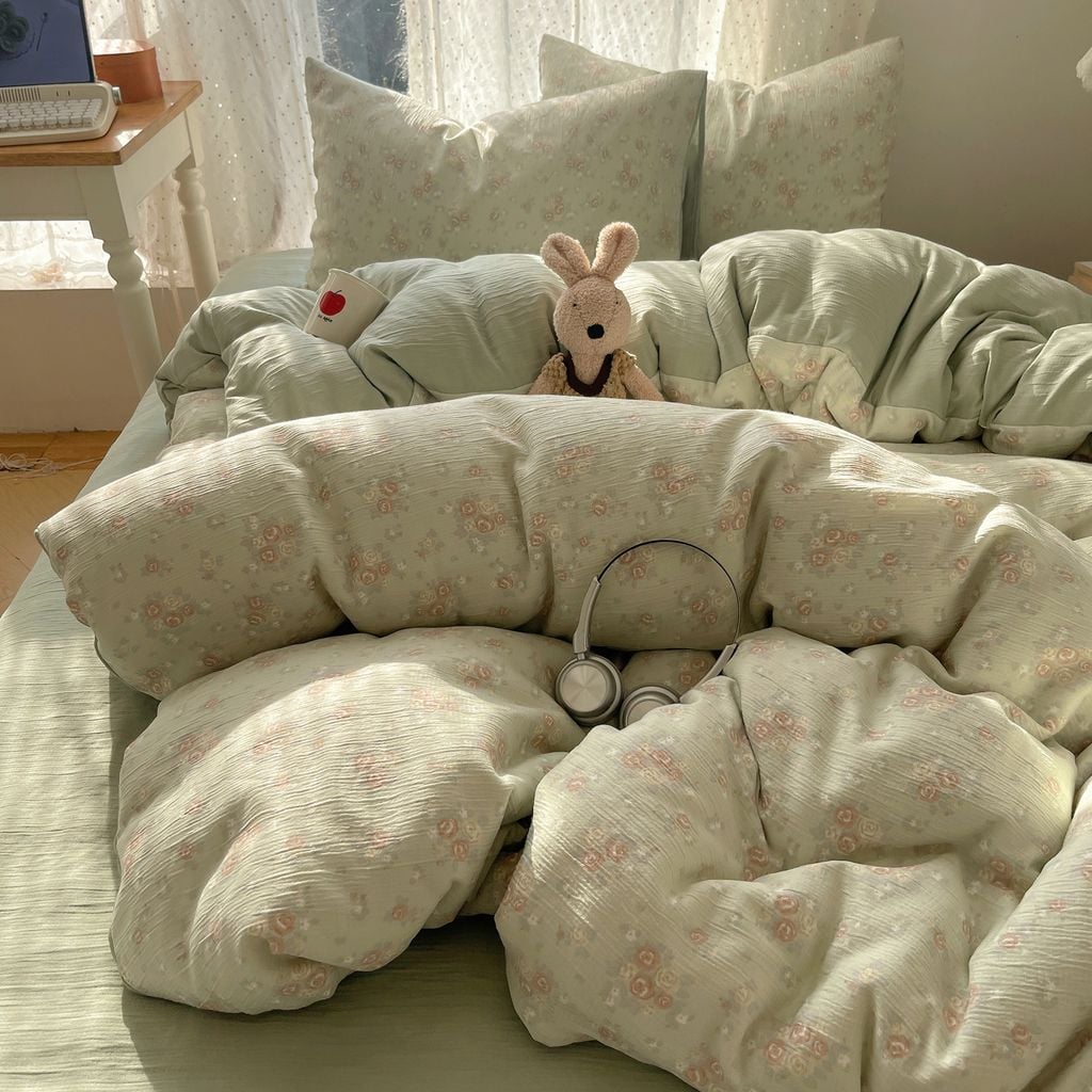 4Pcs Cotton Muslin Triple Layer | Set Cotton Linen 3 Lớp Bed Set | ID 4PCSGACCT14