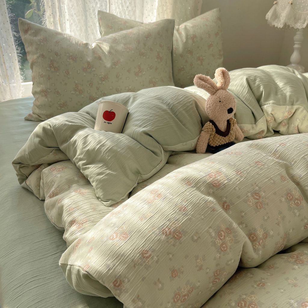 4Pcs Cotton Muslin Triple Layer | Set Cotton Linen 3 Lớp Bed Set | ID 4PCSGACCT14