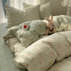 4Pcs Cotton Muslin Triple Layer | Set Cotton Linen 3 Lớp Bed Set | ID 4PCSGACCT14