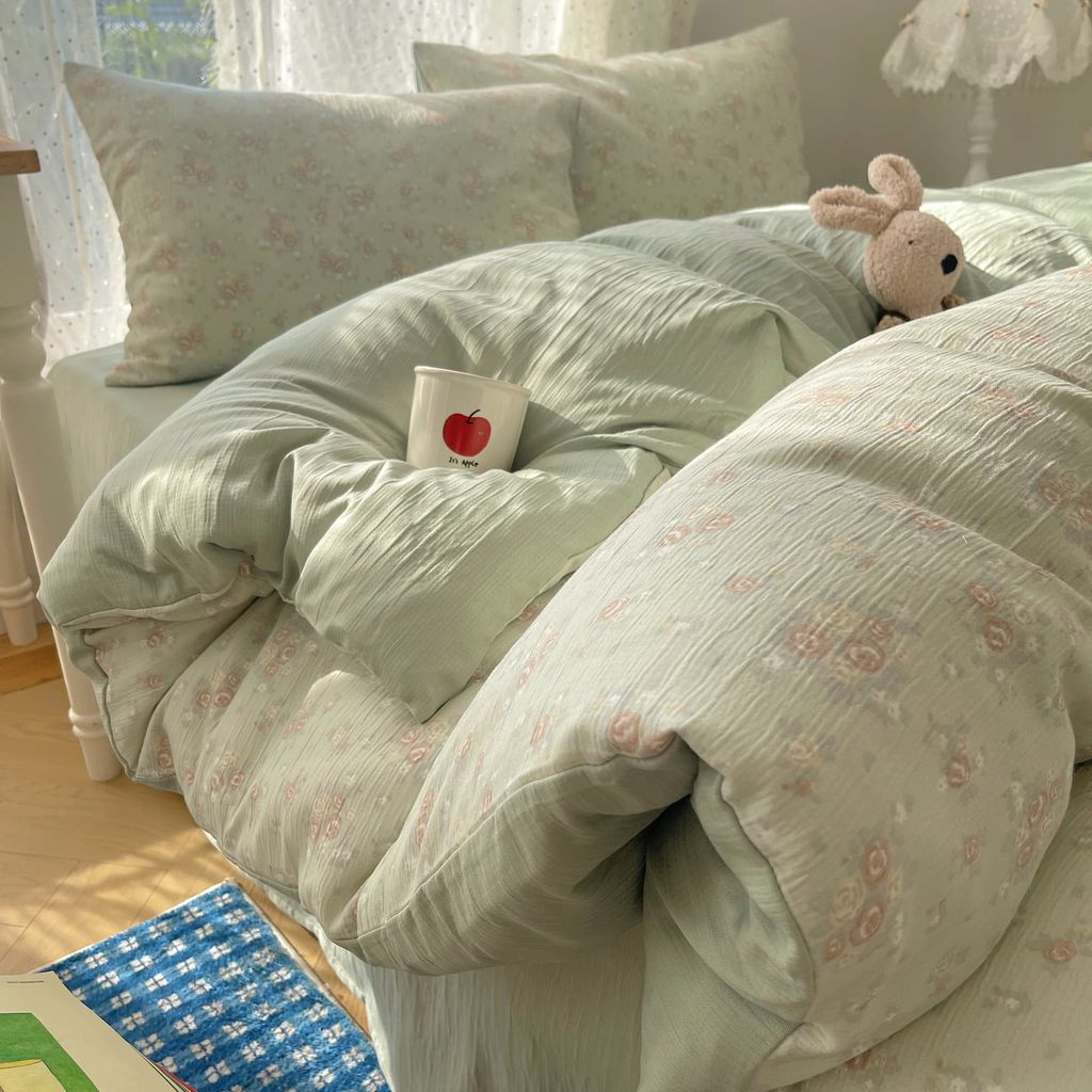 4Pcs Cotton Muslin Triple Layer | Set Cotton Linen 3 Lớp Bed Set | ID 4PCSGACCT14