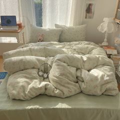 4Pcs Cotton Muslin Triple Layer | Set Cotton Linen 3 Lớp Bed Set | ID 4PCSGACCT14