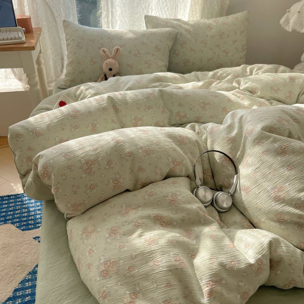 4Pcs Cotton Muslin Triple Layer | Set Cotton Linen 3 Lớp Bed Set | ID 4PCSGACCT14