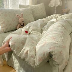 4Pcs Cotton Muslin Triple Layer | Set Cotton Linen 3 Lớp Bed Set | ID 4PCSGACCT14