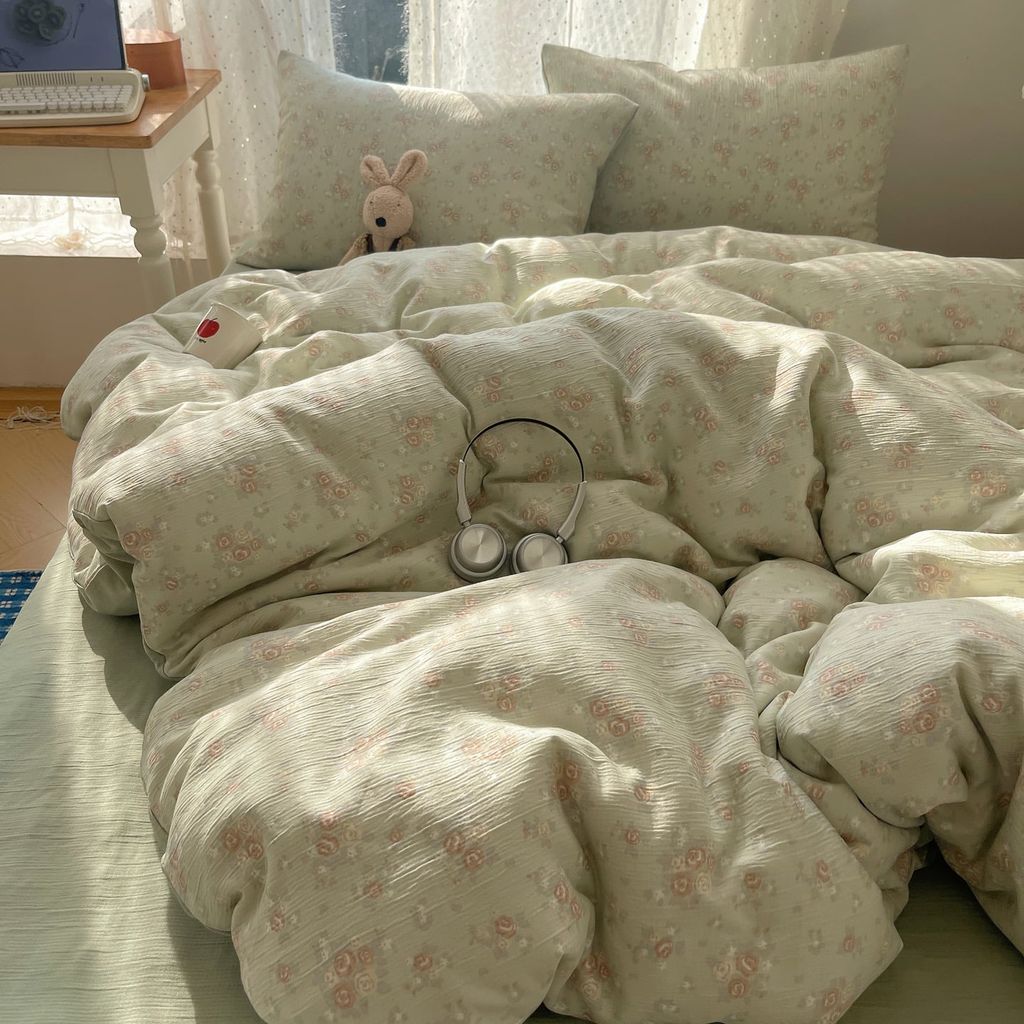 4Pcs Cotton Muslin Triple Layer | Set Cotton Linen 3 Lớp Bed Set | ID 4PCSGACCT14