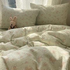 4Pcs Cotton Muslin Triple Layer | Set Cotton Linen 3 Lớp Bed Set | ID 4PCSGACCT14