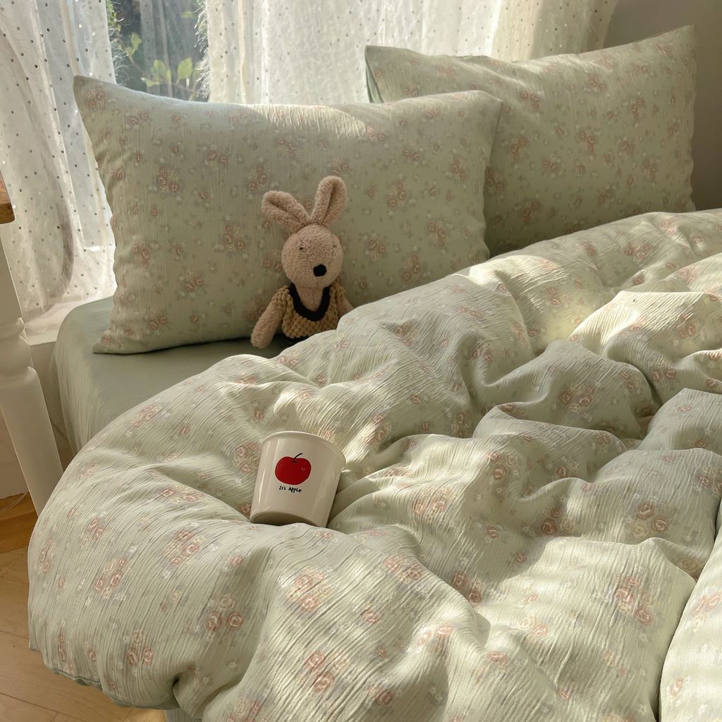 4Pcs Cotton Muslin Triple Layer | Set Cotton Linen 3 Lớp Bed Set | ID 4PCSGACCT14