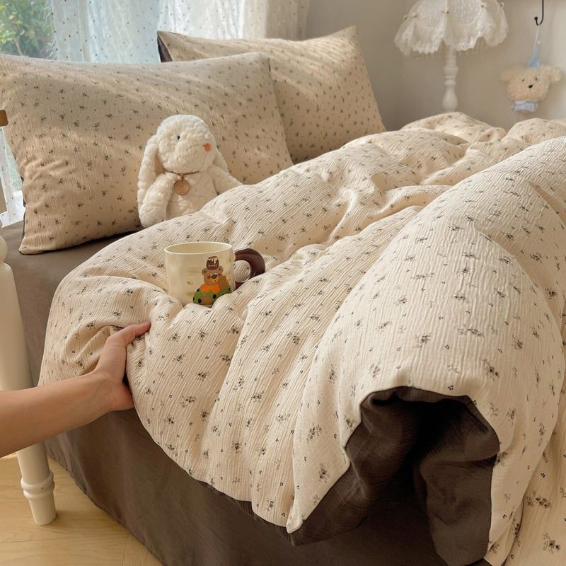 4Pcs Cotton Muslin Triple Layer | Set Cotton Linen 3 Lớp Bed Set | ID 4PCSGACCT12