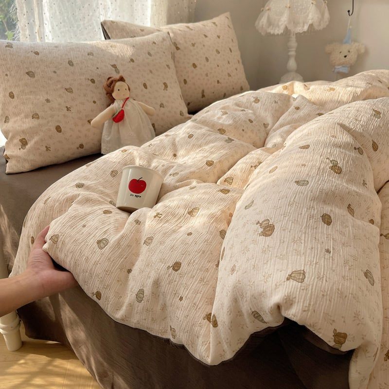 4Pcs Cotton Muslin Triple Layer | Set Cotton Linen 3 Lớp Bed Set | ID 4PCSGACCT11