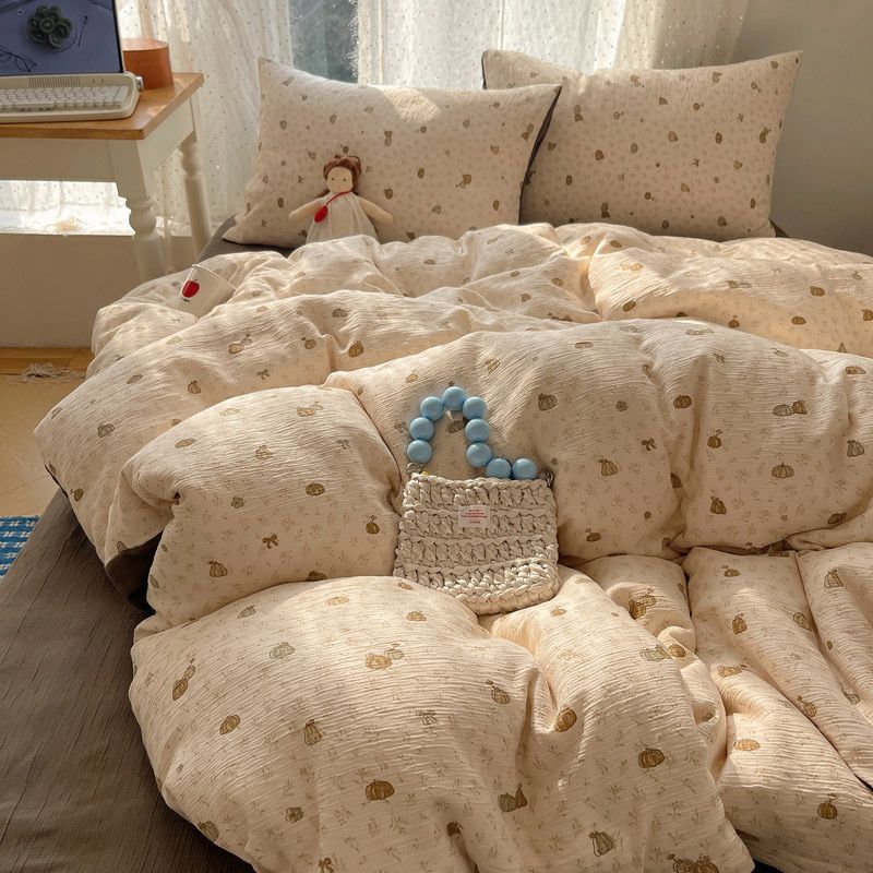 4Pcs Cotton Muslin Triple Layer | Set Cotton Linen 3 Lớp Bed Set | ID 4PCSGACCT11