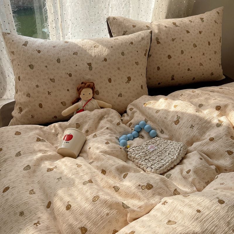 4Pcs Cotton Muslin Triple Layer | Set Cotton Linen 3 Lớp Bed Set | ID 4PCSGACCT11