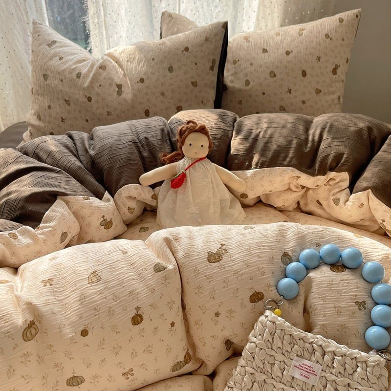 4Pcs Cotton Muslin Triple Layer | Set Cotton Linen 3 Lớp Bed Set | ID 4PCSGACCT11