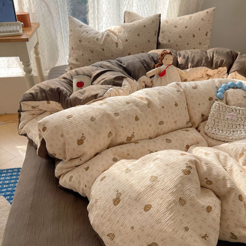 4Pcs Cotton Muslin Triple Layer | Set Cotton Linen 3 Lớp Bed Set | ID 4PCSGACCT11