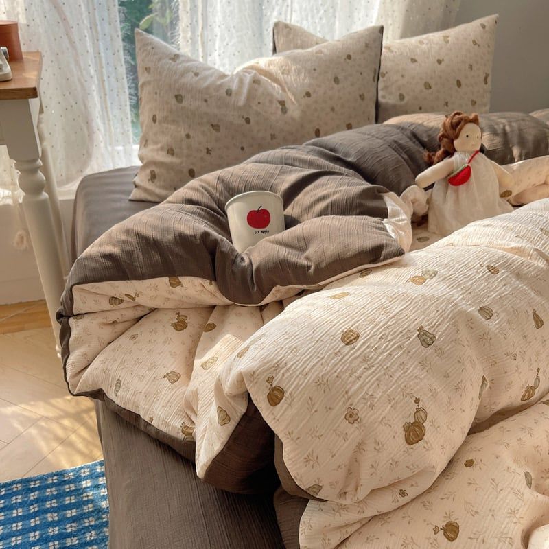 4Pcs Cotton Muslin Triple Layer | Set Cotton Linen 3 Lớp Bed Set | ID 4PCSGACCT11