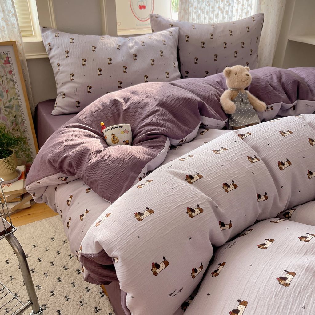 4Pcs Cotton Muslin Triple Layer | Set Cotton Linen 3 Lớp Bed Set | ID 4PCSGACCT10