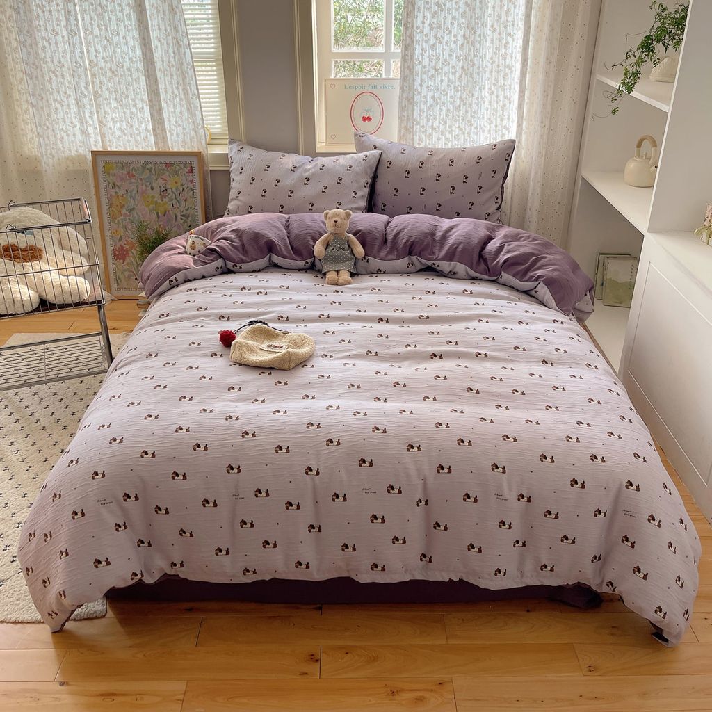 4Pcs Cotton Muslin Triple Layer | Set Cotton Linen 3 Lớp Bed Set | ID 4PCSGACCT10