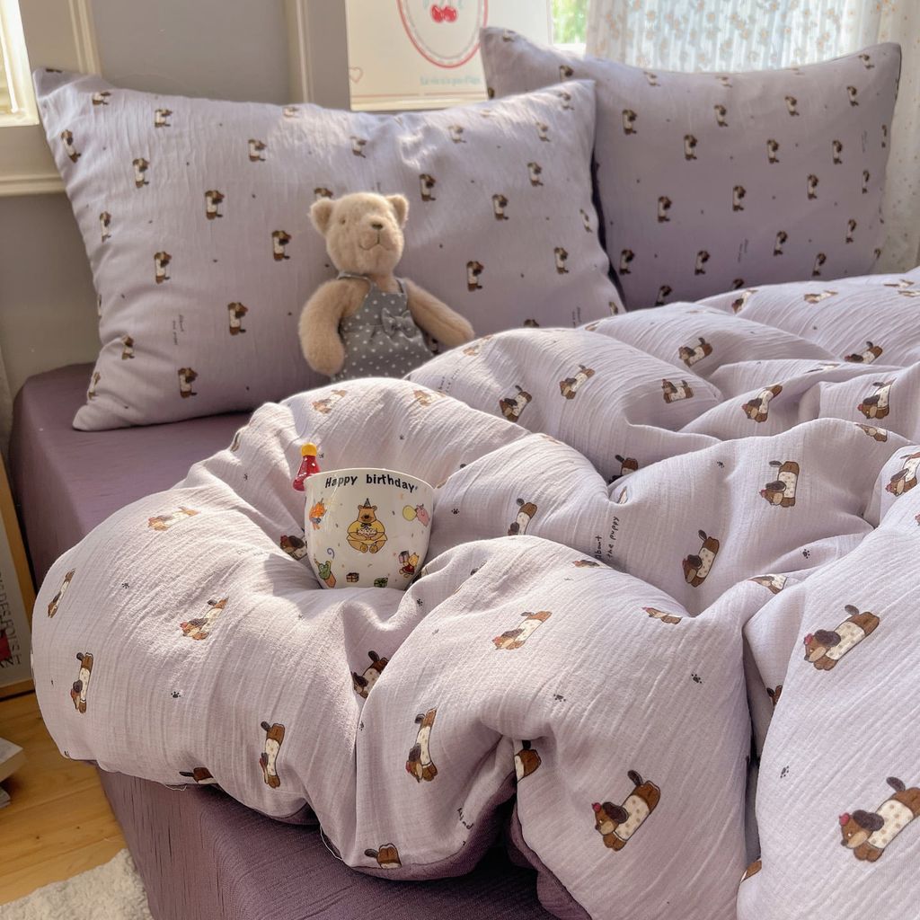 4Pcs Cotton Muslin Triple Layer | Set Cotton Linen 3 Lớp Bed Set | ID 4PCSGACCT10